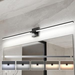 Ensenior Modern Vanity Light - 48 inch Led Dimmable Bathroom Mirror Light, Black Bar - Dimmer, 5CCT, FCC Certificated