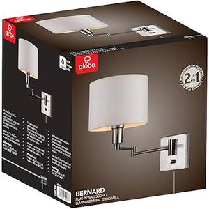 Globe Electric Anderson 1-Light Brushed Steel Plug-In or Hardwire Wall Sconce