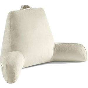OAISZ Reading Pillow for Sitting in Bed Adult, Reading Pillow with Shredded Memory Foam, Bed Pillow with Washable Cover, Back Pillow Sitting Up with Extend Arms, Beige, X-Large, 19" H
