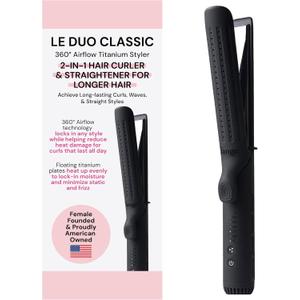 L'ANGE HAIR Le Duo Grande 360 Airflow Styler | 2-in-1 Curling Wand & Titanium Flat Iron Professional Hair Straightener and Curler with Cooling Air Vents to Lock in Style | Adjustable Temp (Black)