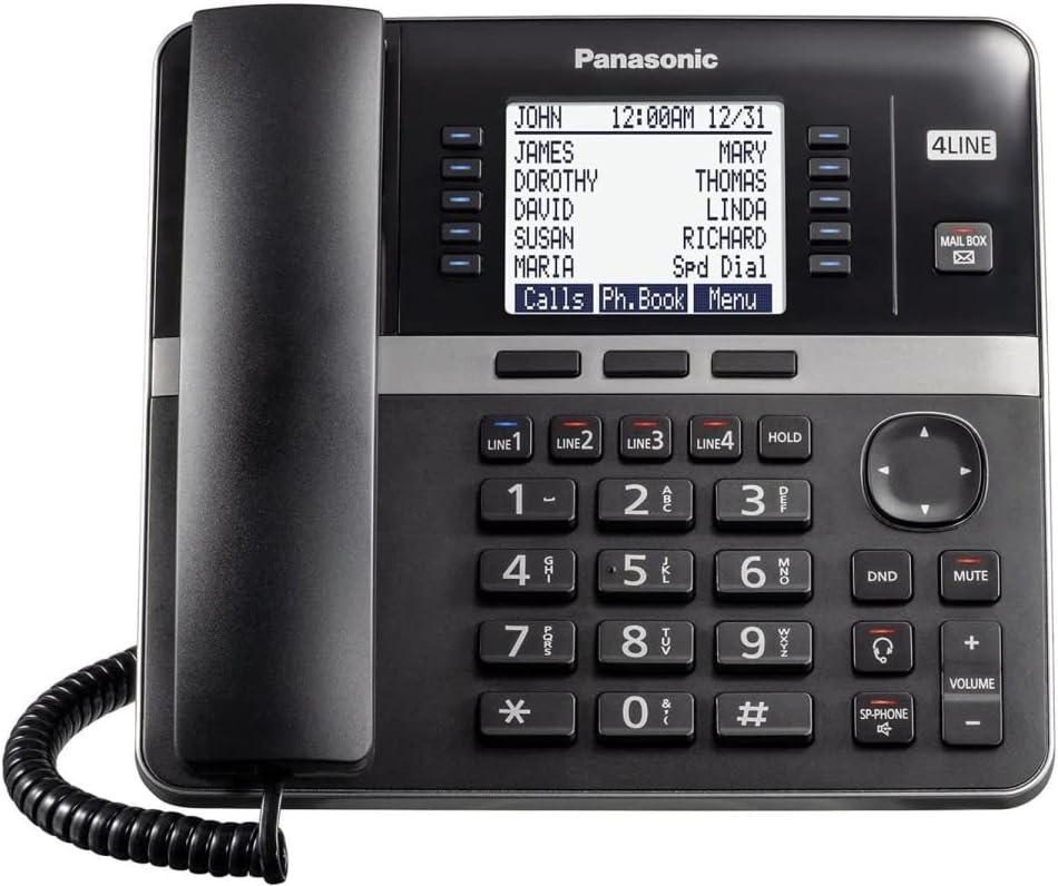 Panasonic Office Phone System, Corded Base Station with 4 Lines, Corded Phone, Expandable to 10 Compatible Panasonic Handsets Wirelessly - KX-TGW420B (Black)