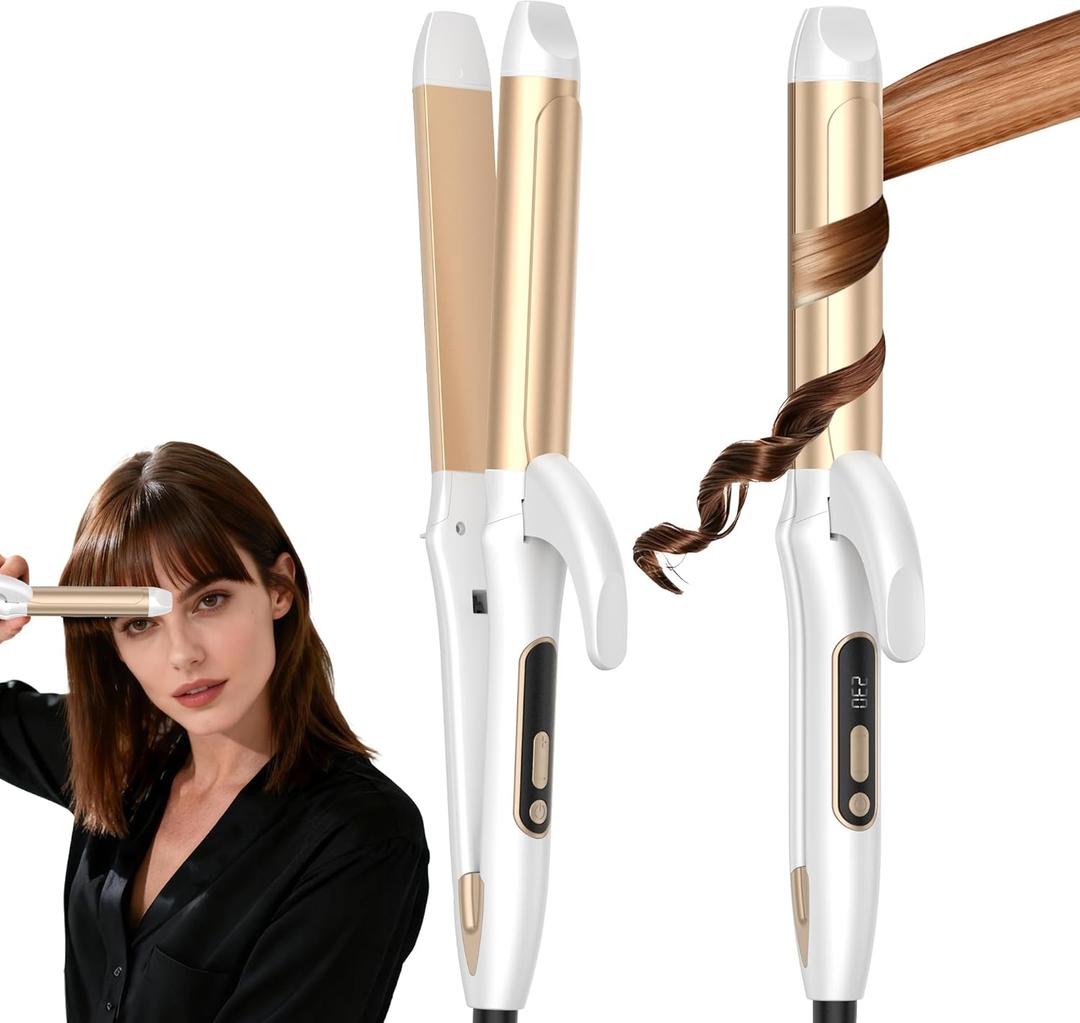 2 in 1 Straightener and Curling Iron Hair Styling Tool, Combining Curling and Straightening in One Device, 32 Mm Ceramic Ion Curling Iron, 12 Tempes Digital Display, Two-in-One Device