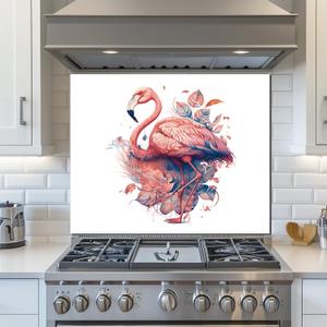 LMSDYSHU Tempered Glass Backsplash for Kitchen, Flamingo, Frameless, Stove Backsplash Protector for Wall,Easy to Clean, Home Decor (30"x24")