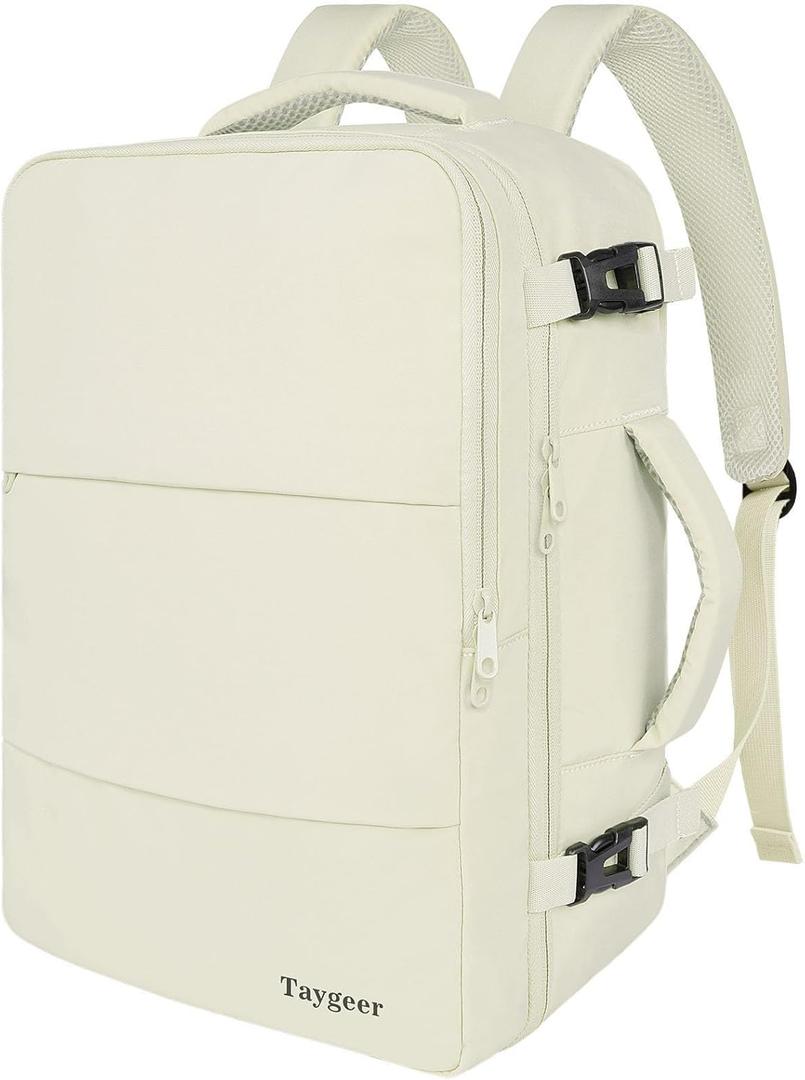 Taygeer Travel Backpack for Women, Carry On Backpack with Shoe Pouch, TSA 15.6" Laptop Back Pack Flight Approved, College Gym Bag Casual Daypack for Weekender Business Hiking, Beige (Large)