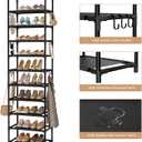 VTRIN 10 Tiers Tall Shoe Rack Holds 20-25 Pairs of Shoes Sturdy Vertical Shoe Organizer with 18pcs Hooks Stackable Narrow Shoe Rack for Closet, Entryway Black
