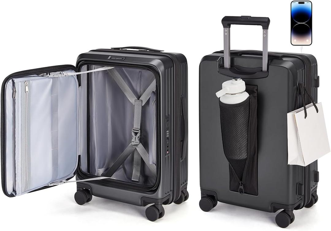 BAGSMART Top Opening Carry On Luggage 22x14x9 Airline Approved with TSA Lock, Expandable 20 Inch Deep Compartment Hard Shell Suitcases with Double Spinner Wheels, Black