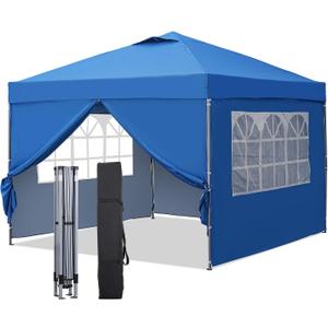 GDY 10x10ft Pop Up Canopy Tent with Sidewalls, Outdoor Canopy Tent, Beach Tent, Easy Set up Gazebo for Events, Parties, Camping, Blue.