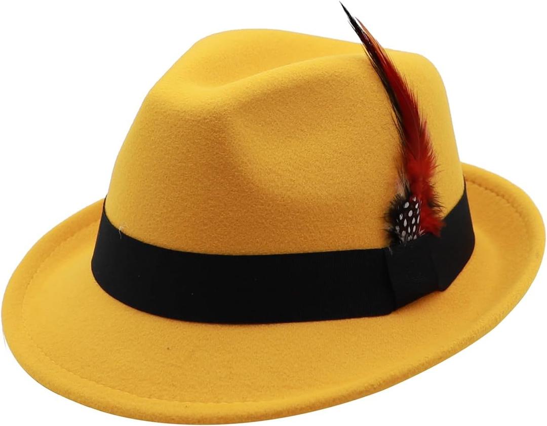 Unisex Trilby Hats Classic Fedora Hats for Women Men Dress Hats Felt Short Brim Fedoras Hat Panama Hat with Band (Yellow)