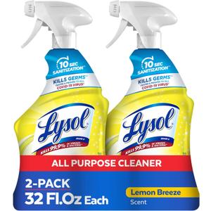 Lysol All Purpose Cleaner Spray, Multi-Purpose Disinfecting Spray, Kitchen & Bathroom Cleaner, Lemon Breeze Scent, 32 Fl Oz (Pack of 2)