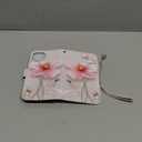 for iPhone 13 Wallet Case, for iPhone 14 Wallet Case, Floral Pattern PU Leather Cute Flip Cover Women Girl [Wrist Strap][Card Cash Slots][Kickstand] (Pearl Flower)
