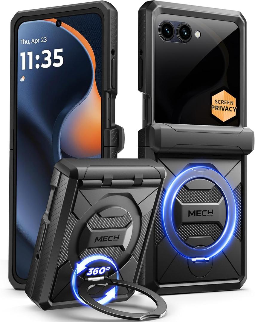 TONGATE for Motorola Razr 2026 Case & Razr 2025/2024 Case with Privacy Screen Protector, [360° Spin Magnetic Stand] [Compatible with Magsafe] [Hinge Protection] Military Grade Drop Phone Cover, Black