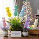 6 Pcs Flocked Easter Bunny Picks Pastel Bunny Picks Easter Rabbit Ornament with Bow 11" Tall for Spring Vase Table Floral Arrangement Centerpiece Wreath Tree Ornament