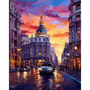Tucocoo Metropolis Building in Spain DIY Paint by Numbers for Adults Famous Sight Landscape Abstract DIY Oil Painting Acrylic Paint Art Graffiti Painting Kit Canvas 16x20 Inch Without Frame  (Spain Scenery 05)