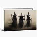 Vintage Halloween Three Witches Posters Witchy Canvas Prints Dark Academia Wall Art Goth Decor Rustic Witch Poster Horror Spooky Moody Aesthetic for Living Room Bedroom Home 12x16inch Framed (12L" x 16W")