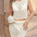 Fisoew Womens 2 Piece Crochet Sets Sleeveless Crop Tops Cover Up Beach Mini Skirt Outfits Vacation Sets