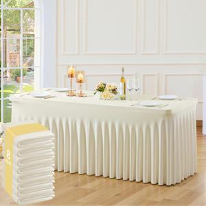 8 Pack Beige Table Cloth for 6 Foot Rectangle Tables Spandex Fitted Tablecloth 6ft Stretch Table Covers Skirt Beige Banquet Tablecloths Wrinkle Free Tablecloth for Party Wedding Birthday Event