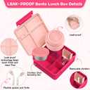 Aimsnk Kids Bento Lunch Box with 8oz Soup Thermo, Kids Leakproof Lunch Food Containers with 4 Compartment,Insulated Hot Food Jar with Lunch Bag for School, Travel (Pink)