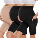 HIGHDAYS 3 Pack Maternity Shorts Over The Belly - 8" Women's Pregnancy Biker for Yoga, S