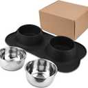 AsFrost Dog Food Bowls Stainless Steel Pet Bowls & Dog Water Bowls No Spill Non Skid, Feeding Bowls with Dog Bowls Silicone Mat for Small Medium Large Size Dogs, Cat Pet Dog Dishes Set, Black, 3 Cup