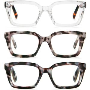 DXYXYO 3 Pack Retro Oversized Reading Glasses for Women Men Fashion Square Blue Light Blocking Computer Reader