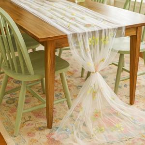 Lounsweer Wildflower Table Runner 10ft/ 29 Inch x 120 Inch White Embroidery Wildflower Spring Summer Tulle Lace Runner for Table Wedding Bridal Baby Shower Holiday Dining Decor DIY