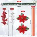 Dingion 9 ft Christmas Poinsettias Garland Decoration DIY Artificial Pine Garland with Red White Berries Picks Poinsettias Flower Ornaments for Xmas Fireplace Table Window Stairs Holiday Decor