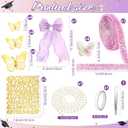 Wavwavw 58 Pcs DIY Graduation Cap Decorations Kit Grad Cap Decor Included Faux Flowers Bow Mesh 3D Butterfly Stickers, Adhesive Rhinestones, Glitter Letter Stickers, for 2026 Grad Party(Purple)