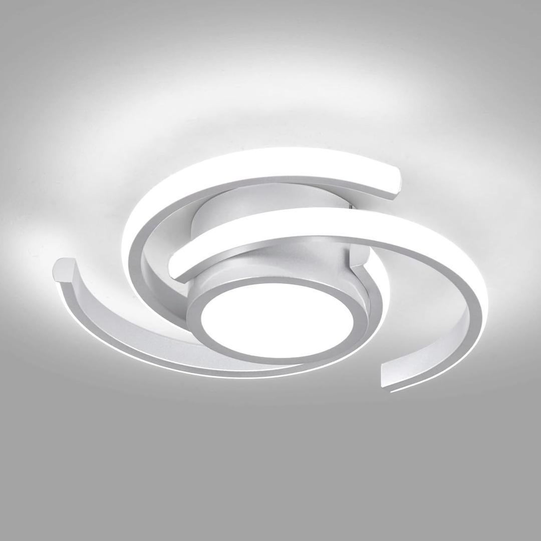 ADISUN LED Modern Ceiling Light,6000K Semi Flush Mount Ceiling Light Fixture, Small Ceiling Lamp for Living Room Bedroom Bathroom Kitchen(D11 in*H2.9 in; 33W) (Silver)