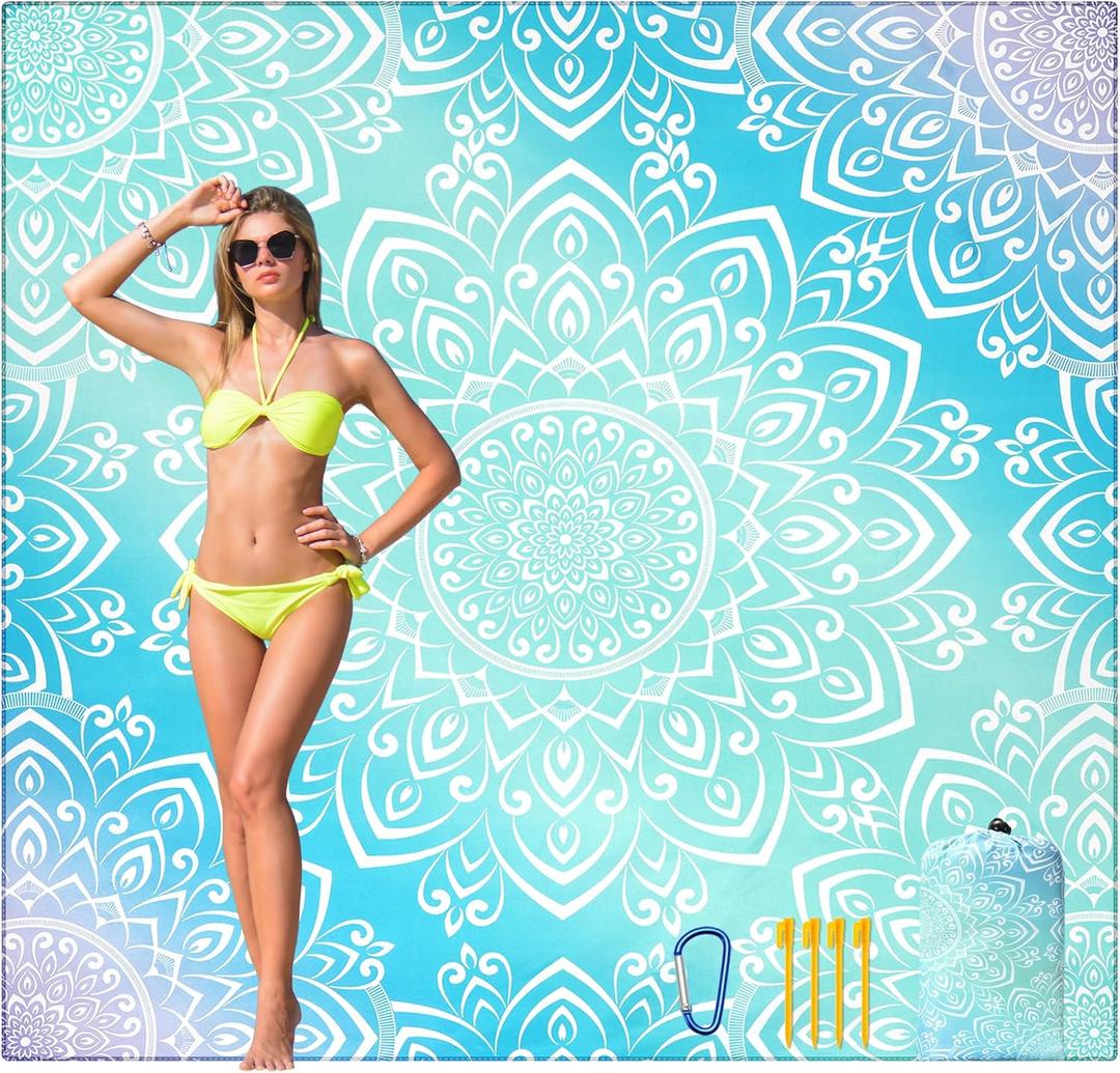 Beach Blanket Waterproof Sandproof Beach Mat for 1-8 Adults Quick Drying Durable Outdoor Picnic Mat for Beach Festival Travel Camping Hiking (Gradiant BL-Mandarin, 79"83"(4 Person))