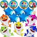 GRAME Shark Birthday Party Decorations for Boys and Girls, 26 Cartoon Helium Balloons XL for Baby Birthday Party with 9 Pcs 18 Round and Star Ocean Theme Balloons, Shark Party Decorations (14 pcs)