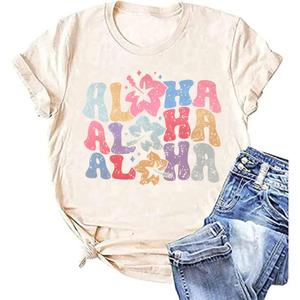 Hawaiian Shirt Women Family Vacation Tee Girls Hawaii Trip Summer Vacation T-Shirt (X-Large, Beige)