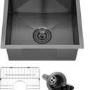 FRANIC 18" Handmade Black Bar Workstation Sink, 18" x 18" x 9" Stainless Steel Matte Nano Black Topmount Single Bowl Small Kitchen Outdoor Sink