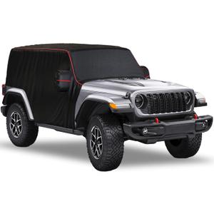 MZS Cab Cover Compatible with Wrangler JK JL 2 Door 2007-2026, 600D Waterproof Wrangler Cover with Mirror Pocket 6 Gust Hook Car Half Cover Windproof Sun Snow Rain Scratch Protection
