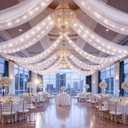 6 Panels White Ceiling Curtains with Lights for Weddings - 5ftx20ft Wrinkle-Free Tulle Fabric Wedding Arch Draping Ceiling Drapes Decorations for Wedding Party Ceremony Stage Tent Event