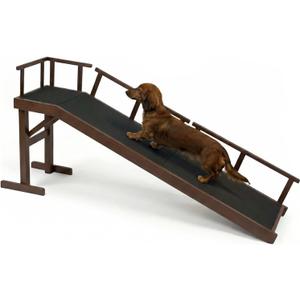 73" Dog Ramp for Bed with Rest Platform & Glow Strips, 20° Gentle Slope, EVA Non-Slip Surface, Removable Safety Rails, Birchwood Solid Wood, for Small, Large & Senior Dogs, Joint Protection, Brown
