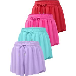 4 Pack Girls Butterfly Shorts for Teen Girl Skorts Flowy Athletic Dance Cheer Shorts 2-in-1 Kids Summer Clothes (L)