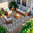 Outdoor Patio Plastic Straw Rug - 4x6 ft Outdoor Camping Rug Waterproof Reversible, Area Carpet Patios Clearance RV, Outside Porch Balcony Deck for Camper, Black & White