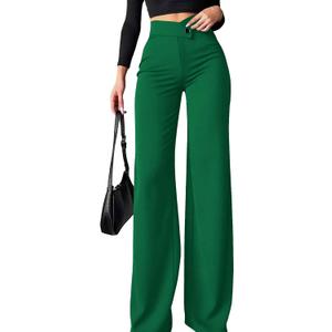 Ulovmi Women's High Waisted Wide Leg Dress Pants Business Casual Trousers Office Work Palazzo Pants,GreenSmall (Green, S)