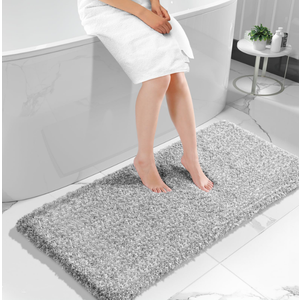 Bathroom Rugs Non Slip Washable 23x70, Ultra Soft and Water Absorbent Bath Mats, Plush Fluffy Shower Mat Outside, Microfiber Thick Matts for Bathroom Floor/Sink, White & Grey Color