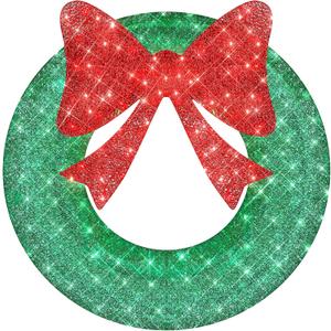 36 Inch Outdoor Christmas Wreath Decorations, Large Lighted Christmas Outdoor Decoration with 138 Lights & Red Bow, LED Metal Holiday Decor for Outside, Exterior Window, Wall, Front Door