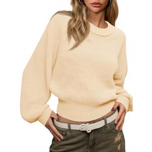 Saodimallsu Womens Batwing Long Sleeve Sweaters Casual Crewneck Loose Chunky Knit Fall Pullover Tops (Beige, M)