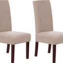 H.VERSAILTEX Stretch Dining Chair Covers Set of 2 Chair Covers for Dining Room Parsons Chair Slipcover Chair Protectors Covers Dining, Feature Textured Checked Jacquard Fabric, Sand