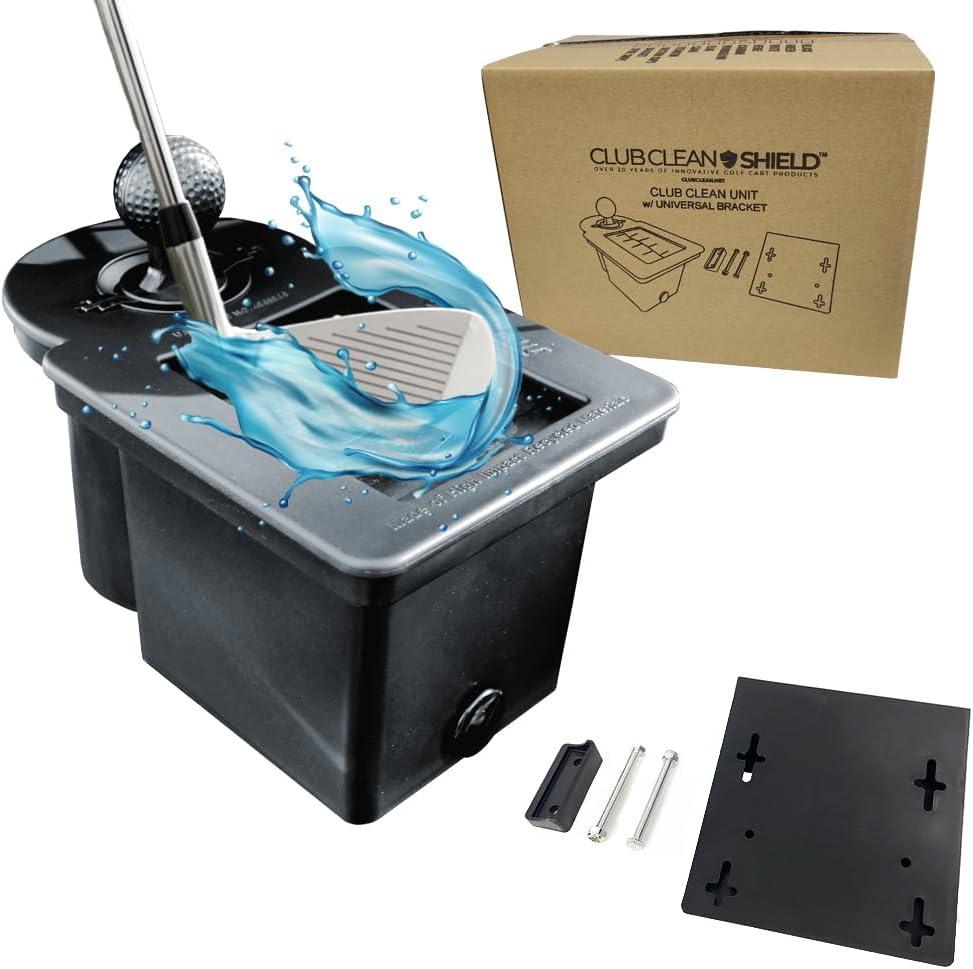 Club Clean  Original Golf Cart Ball & Club Washer Kit with Universal Bracket + Optional Custom Mounting Brackets  Fits EZGO RXV, Club Car Precedent, Yamaha Drive & Tomberlin