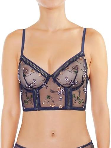 Huit Women's Stretch Lace Pattern Bustier Blue, 90D/34D
