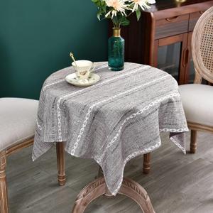 NEWISHER Rustic Farmhouse Embroidered Small Square Tablecloth Jacquard Striped Table Cloth Linen Texture Washable Fabric Side Table Cover Kitchen Dining Home Decoration (Coffee, 36x36 inch)