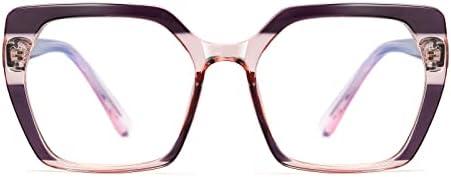 MORESHINE Fashion Oversized Square Blue Light Glasses for Women Anti Fatigue Prevent Headache Computer Eyeglasses Frames (95932-c3purple)