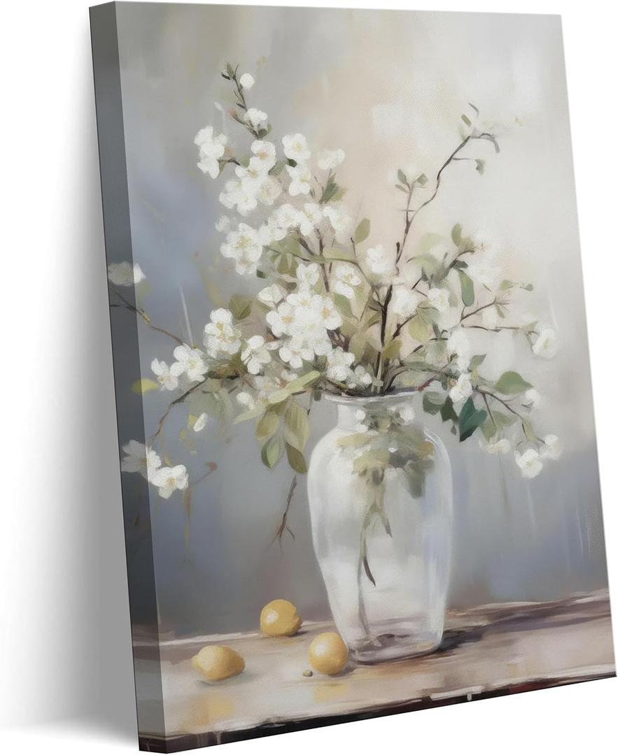 Bexzeak Still Life Flowers Bathroom Canvas Wall Art, 24"L x 16"W