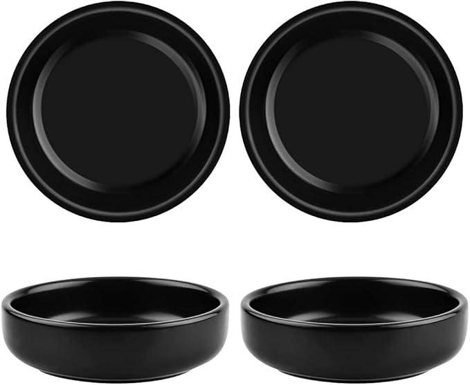 3.5" Ceramic Side Dish Set of 4 - Small Porcelain Soy Dipping Sauce Dishes - Black Seasoning Bowls Dinnerware Sets for Serving, Black 