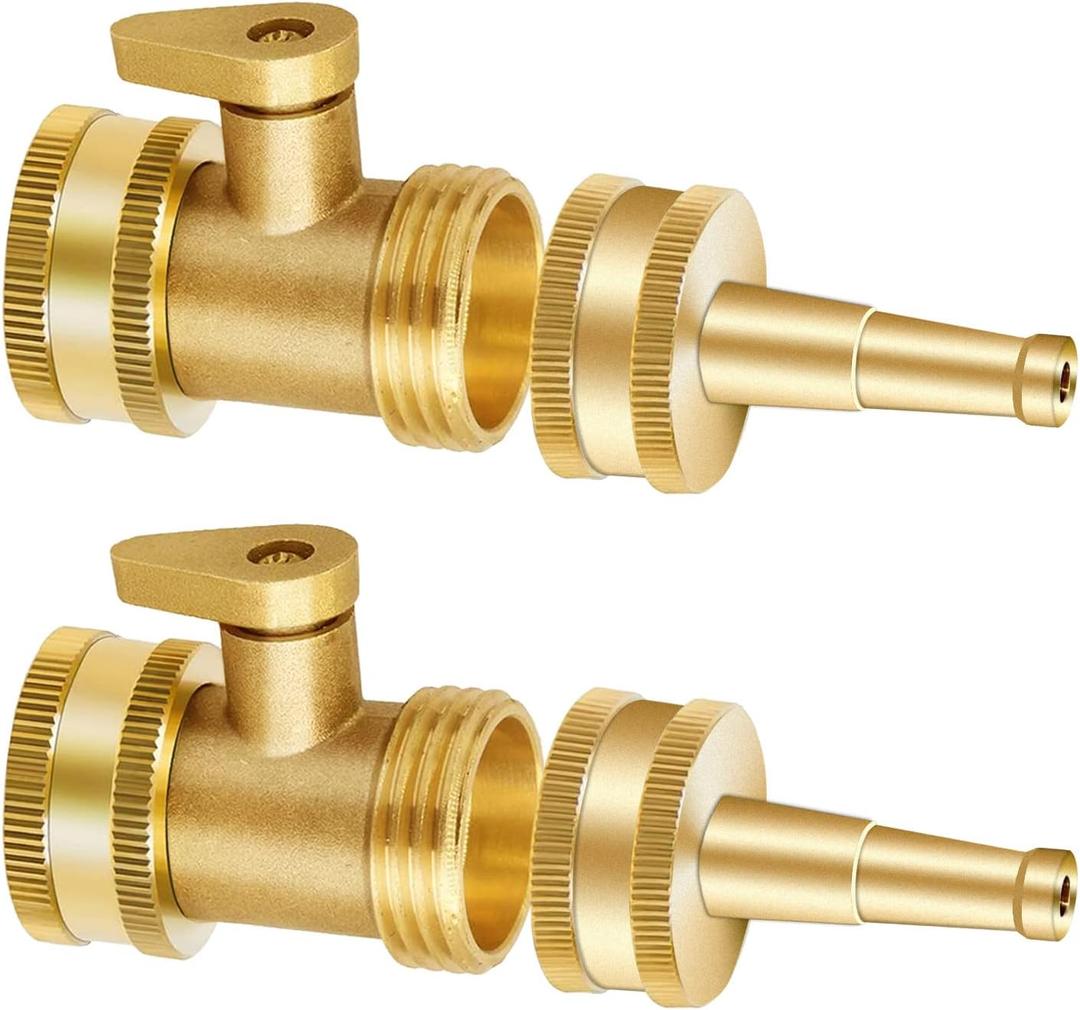 Garden Hose Nozzle Brass Jet High Pressure Water Sprayer with Heavy Duty Solid Metal Shutoff Valve, Durability Power Washer 3/4" GHT Connector for Garden & Lawn, Car Wash, 4 counts (2 packs)
