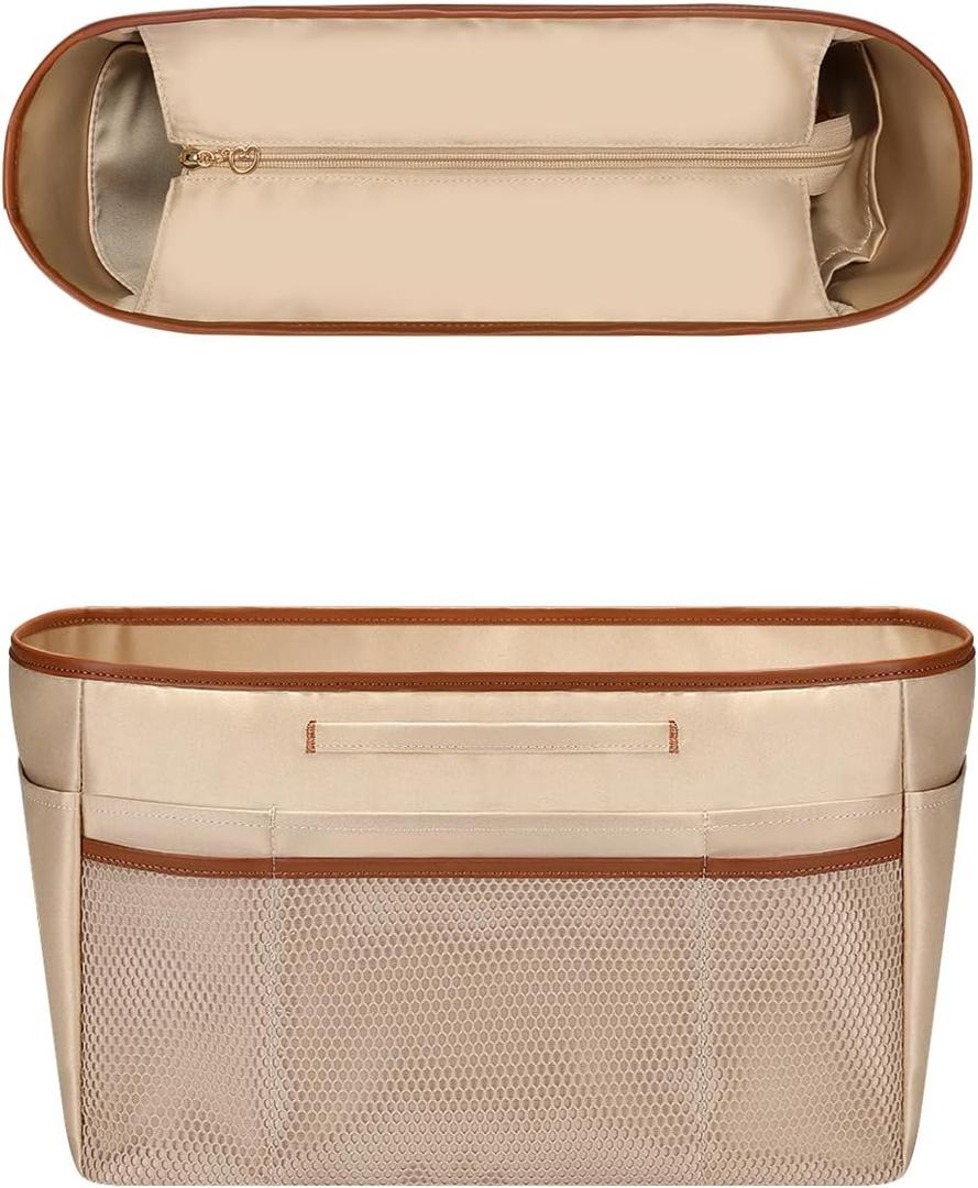 GIVLEFLY Medium Tote Handbag & Purse Organizer Insert with Zipper, Multiple Pockets and Handle, Lightweight Bag OrganizerBeige